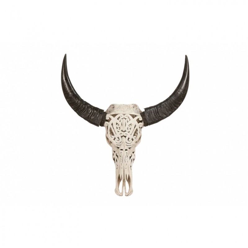 BUFFALO SKULL WITH CARVING     - DECOR OBJECTS